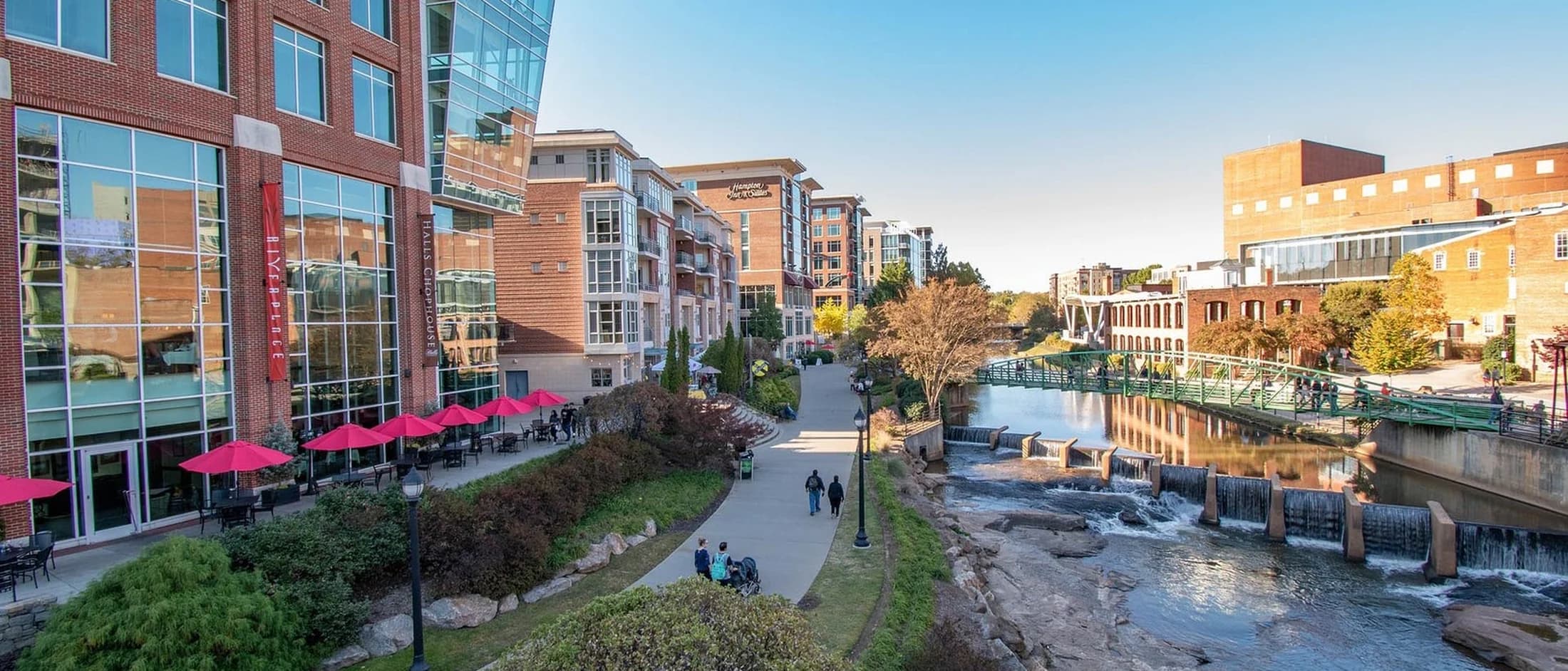 The Reedy River and the shops along Greenville's RiverPlace